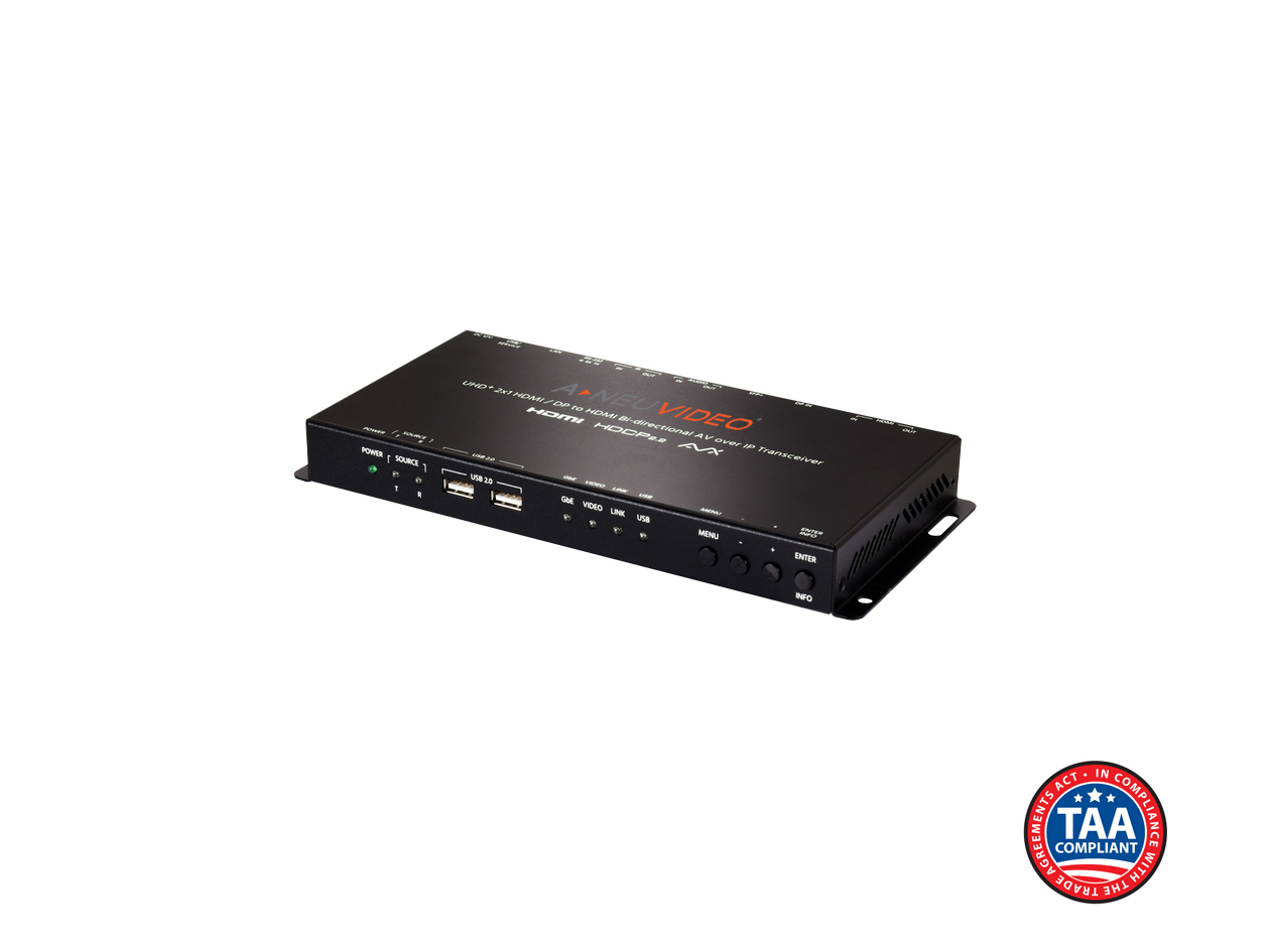 2x1 UHD+ HDMI/DP to HDMI Bi-Directional AV over IP AVX Fiber Transceiver (4K@60 444) w/ USB 2.0